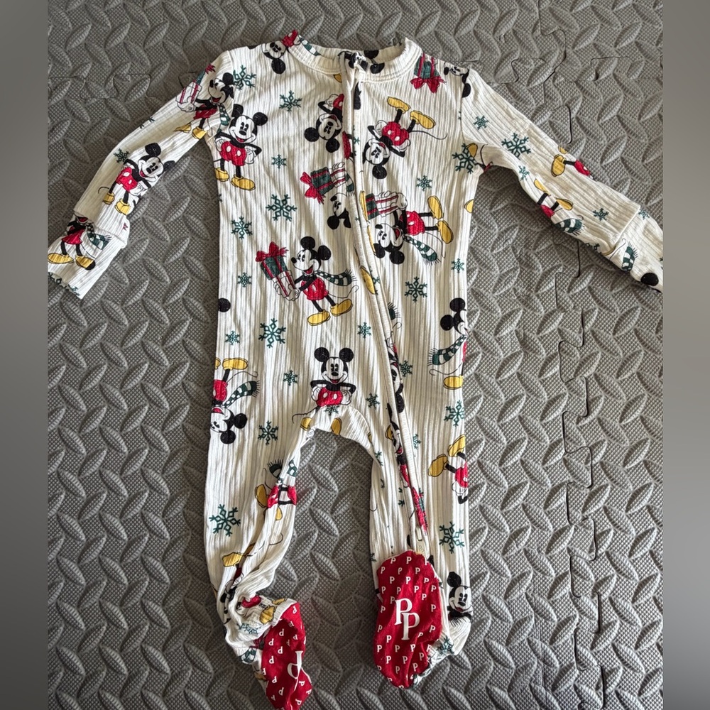 Posh Peanut Mickey Mouse Footie Pajama - Cream and Red